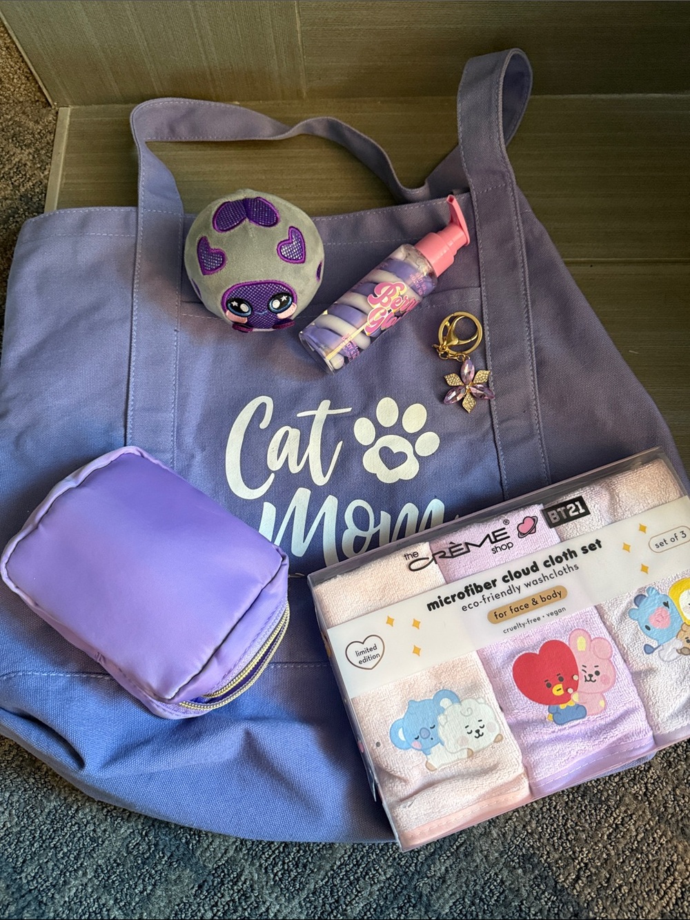 Bundle Cat Mom Tote Bag and Accessories Set - Lavender